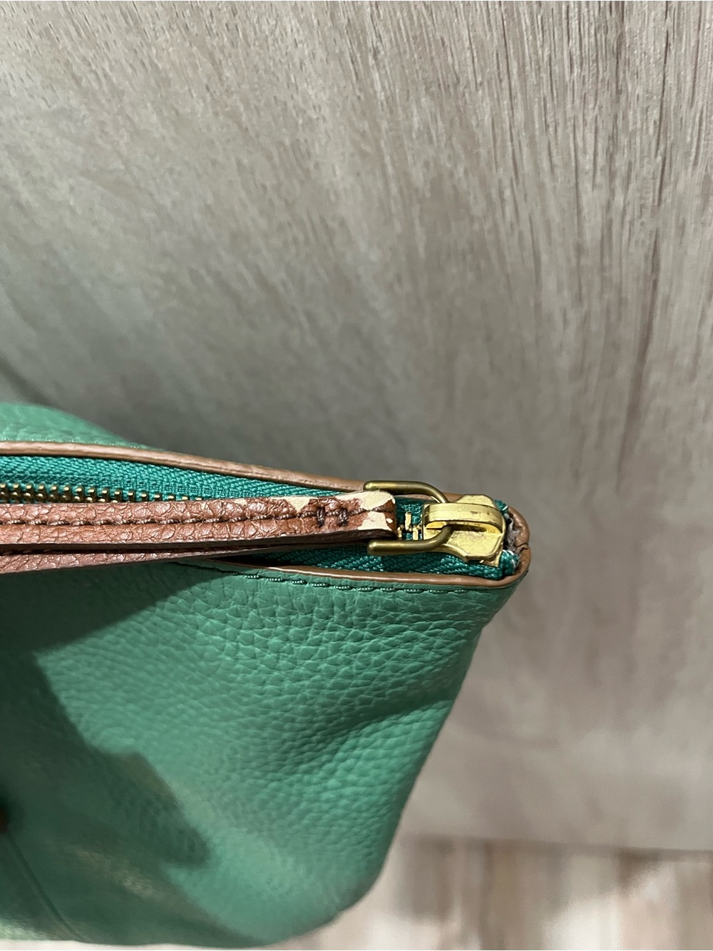 Fossil Green Pebbled Leather Tote Bag Large Zip Top Shoulder Purse - Picture 13 of 14